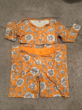 Women's Orange Floral Button-Front Pajama Set